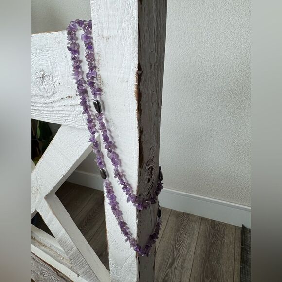 Vintage Genuine amethyst & hematite long necklace - Picture 4 of 7